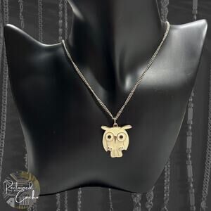 Off White Enamel Owl Pendant Necklace